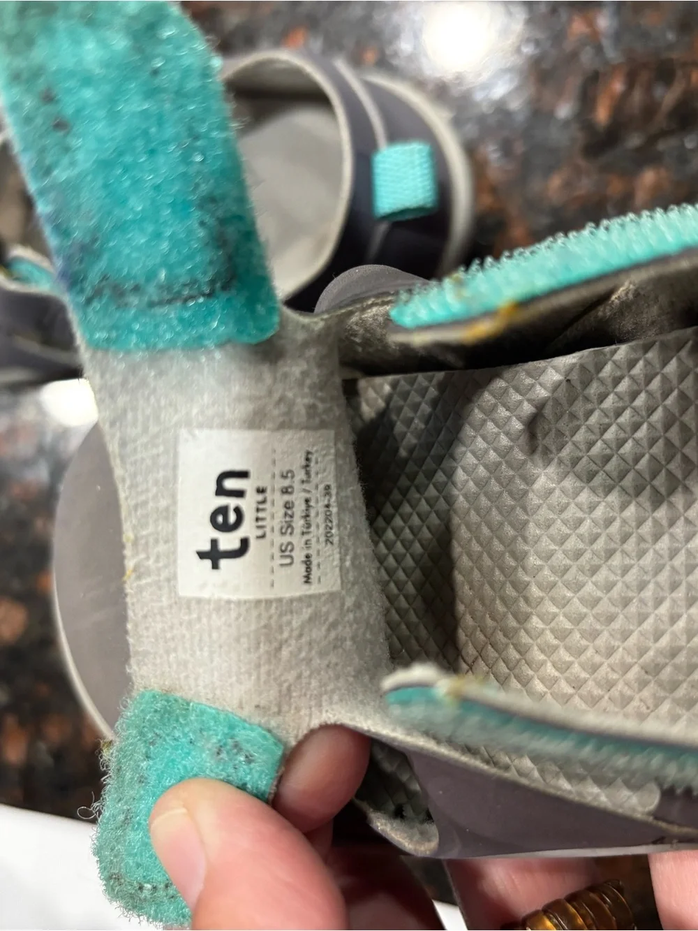 Toddler Gray Sandals with Teal Accents - Secure Hook & Loop Fit